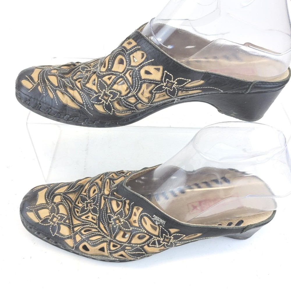 Pikolinos Leather Mules Laser Cut Shoes Made Spain Slide Clog Womens 38 6